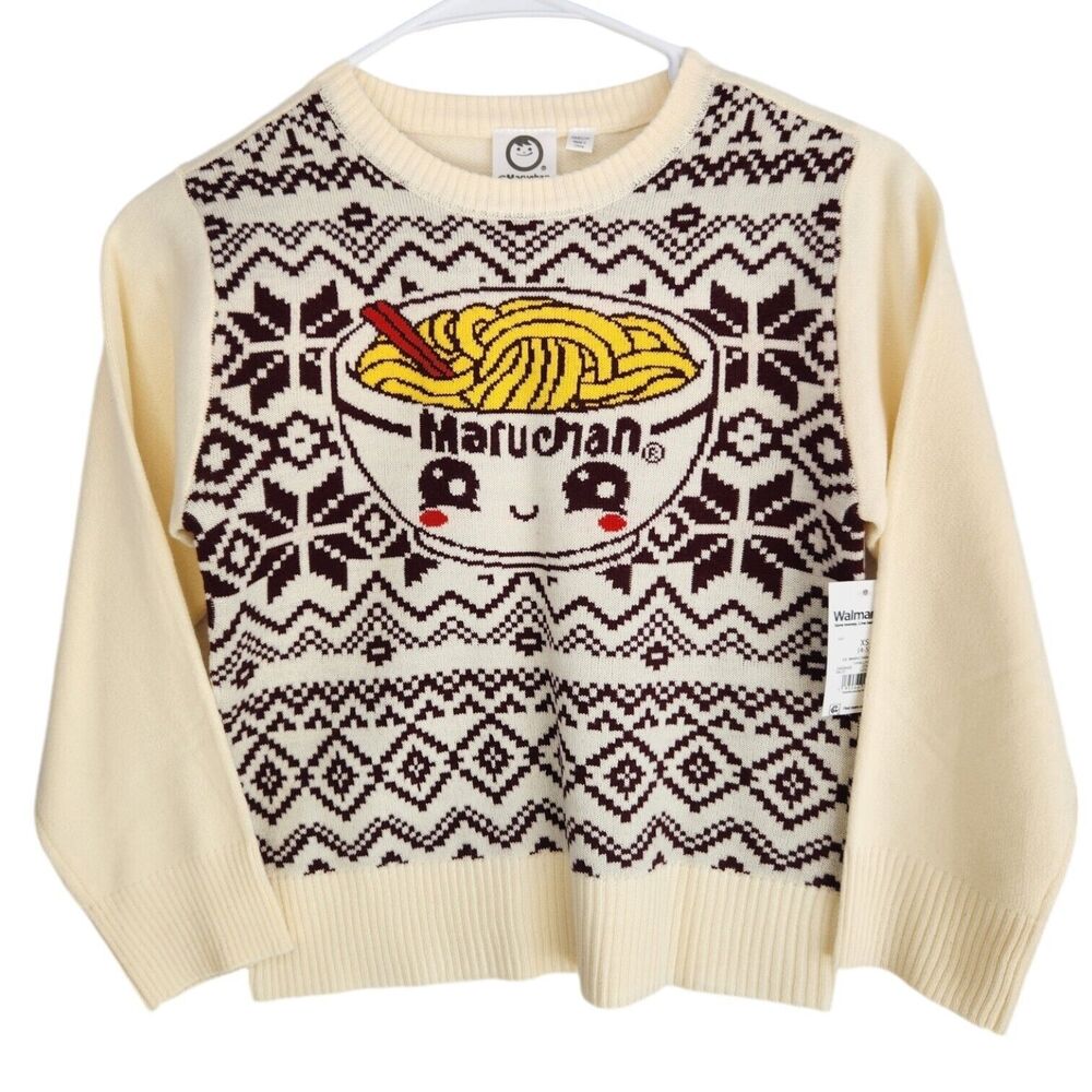 Maruchan Ramen Noodles Pullover Christmas Holiday Sweater Kids Size XS 4-5 NWT